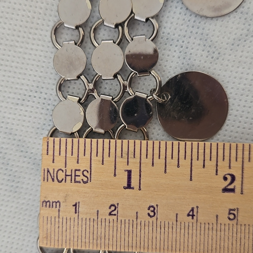 Statement Silver Tone Disk Metal Chocker Necklace - image 4